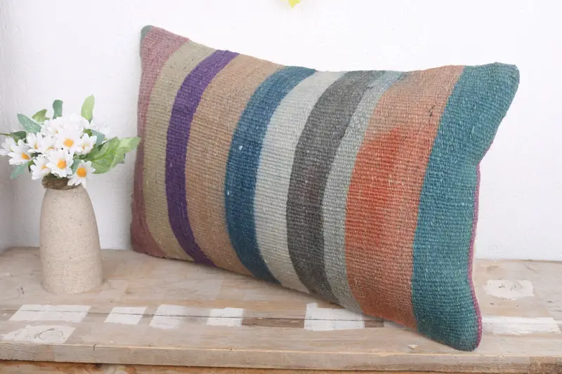 Pillow Sham, Vintage Pillow, Kilim Pillow Cover, Southwestern Pillow Sham, Interior Designer Pillow, 12x20 Blue Cushion Case - 4