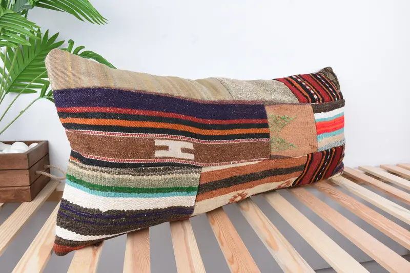 Vintage Kilim Throw Pillow, Pillow Sham, Comfy Throw Pillow Case, 16x36 Blue Pillow Cover, Pillow for Couch, Interior Designer Pillow - 4