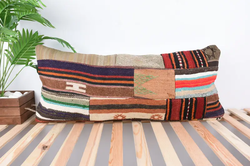 Vintage Kilim Throw Pillow, Pillow Sham, Comfy Throw Pillow Case, 16x36 Blue Pillow Cover, Pillow for Couch, Interior Designer Pillow - 1