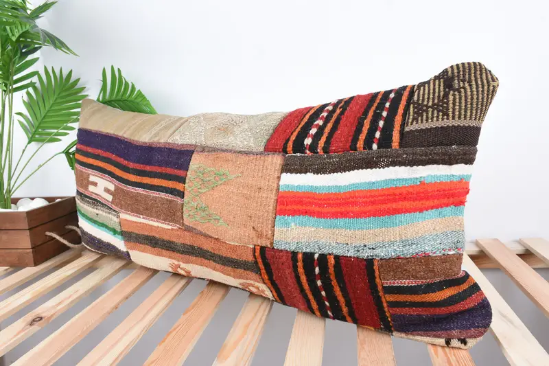 Vintage Kilim Throw Pillow, Pillow Sham, Comfy Throw Pillow Case, 16x36 Blue Pillow Cover, Pillow for Couch, Interior Designer Pillow - 5