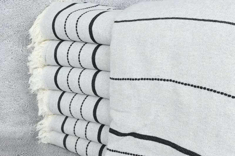 Handmade Gift Turkish Towel, Light Gray-Black Stripes, 40x71 Inches