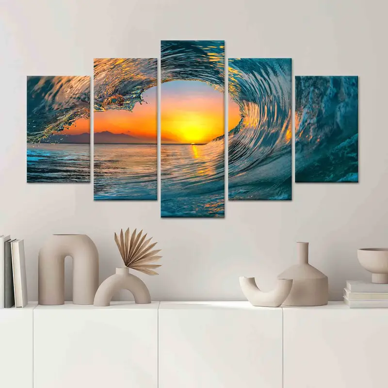 Zarif Gün Batımı Deniz Manzarası Kanvas: Doğanın Okyanus Dalgası Sanatı
