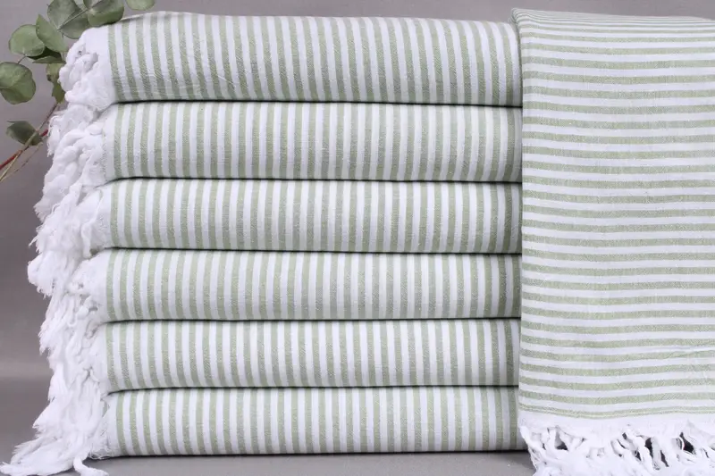 Monogrammed Turkish Beach Towel Khaki Green Striped, 40x63 Inches