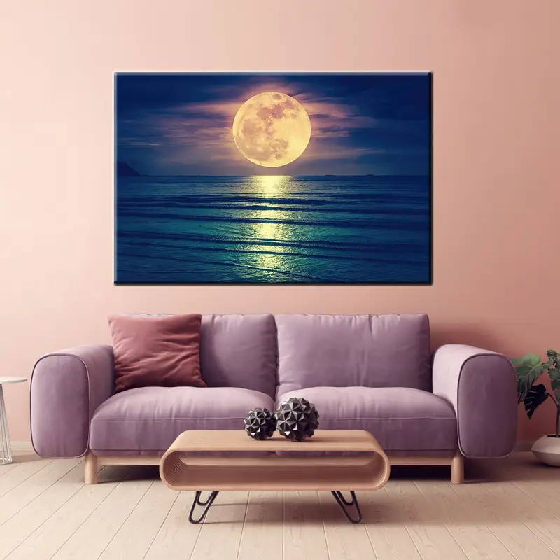 海上の巨大な満月、満月の壁アート、自然壁アート、満月のキャンバスプリント、満月の印刷、満月のポスター、満月の写真 - 1
