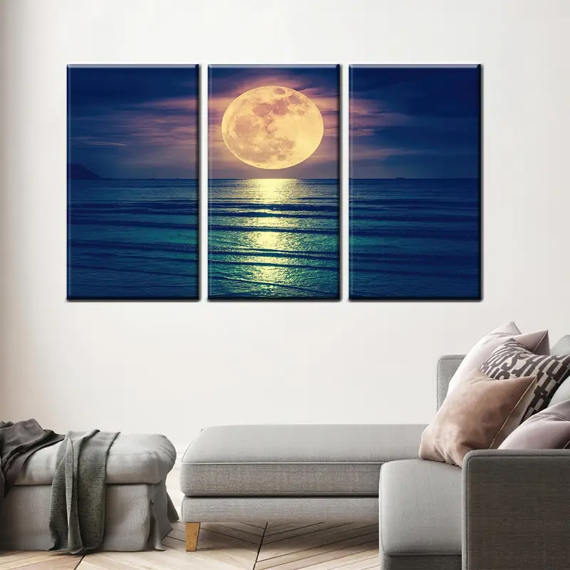 海上の巨大な満月、満月の壁アート、自然壁アート、満月のキャンバスプリント、満月の印刷、満月のポスター、満月の写真 - 3