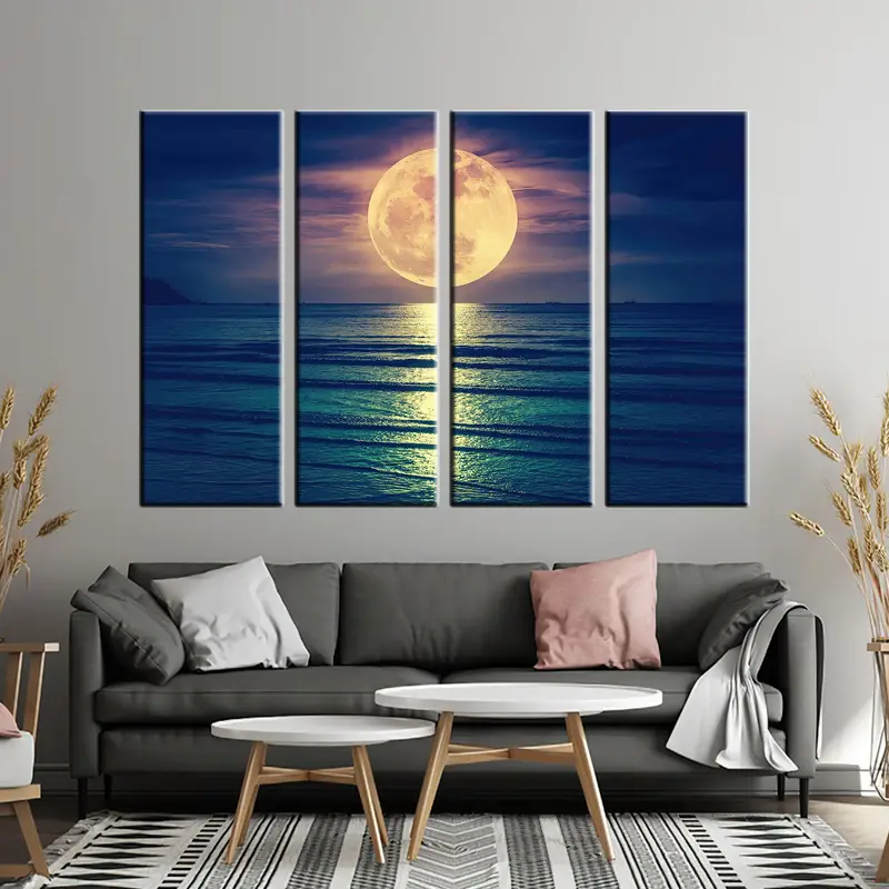 海上の巨大な満月、満月の壁アート、自然壁アート、満月のキャンバスプリント、満月の印刷、満月のポスター、満月の写真 - 2