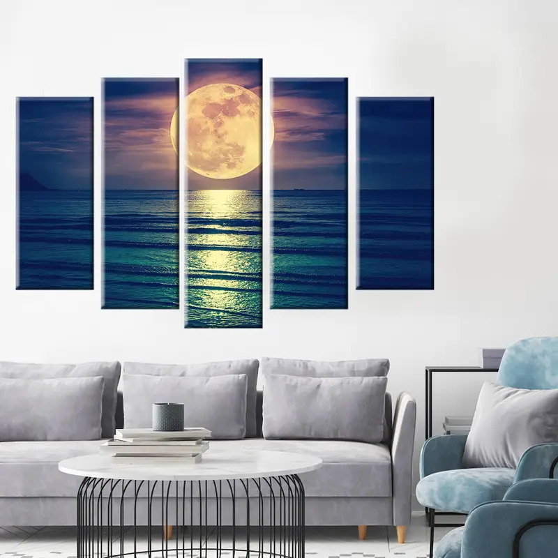 海上の巨大な満月、満月の壁アート、自然壁アート、満月のキャンバスプリント、満月の印刷、満月のポスター、満月の写真 - 5