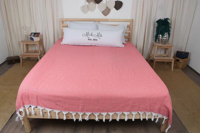 Gift For Boyfriend, Extra Large Tablecloth, Personalized Blanket, Bridal Shower Gift, 96x80 Cotton Chevron Towel, Organic Throw, Bachelorette Gifts - 7