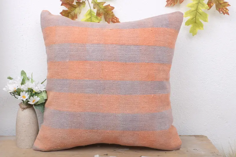 18x18 Orange Cushion, Chair Pillow Cover, Kilim Cushion Sham, Vintage Pillow, Sustainable Cushion Case, Boho Pillow Sham Cover, Cushion Cover - 2