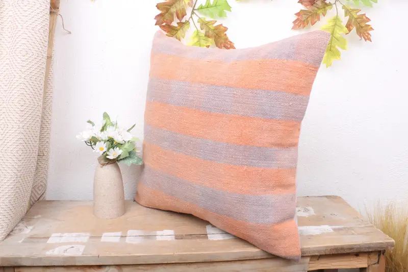 18x18 Orange Cushion, Chair Pillow Cover, Kilim Cushion Sham, Vintage Pillow, Sustainable Cushion Case, Boho Pillow Sham Cover, Cushion Cover - 4