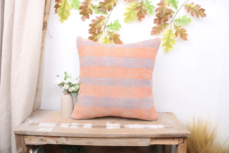 18x18 Orange Cushion, Chair Pillow Cover, Kilim Cushion Sham, Vintage Pillow, Sustainable Cushion Case, Boho Pillow Sham Cover, Cushion Cover - 1