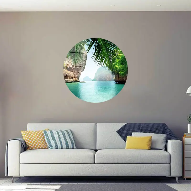Elegant Printed Glass: Tropical Sea Landscape Design