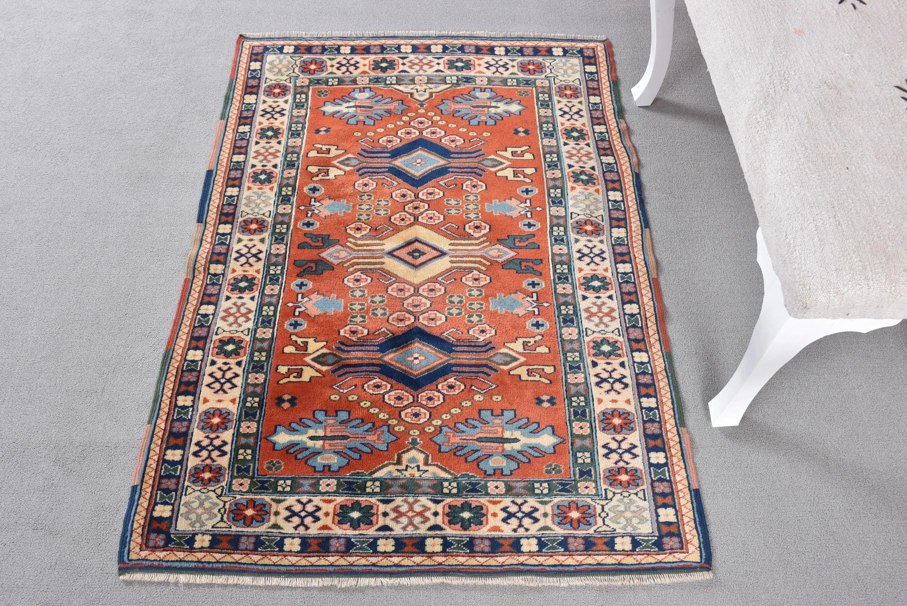 Vintage Rug, 3.1x4.3 ft Small Turkish Rug, Red Blue Camouflage Rug - 1
