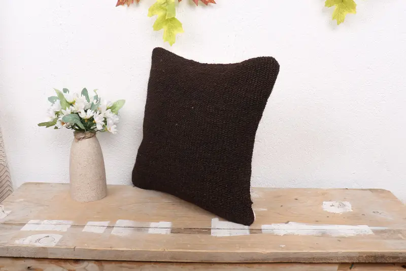 Turkish Rugs Cushion Cover, 12x12 Black Pillow, Garden Pillow, Cushion Case, Kilim Cushion Sham, Ethnical Kilim Rug Pillow, Vintage Kilim Pillow - 4