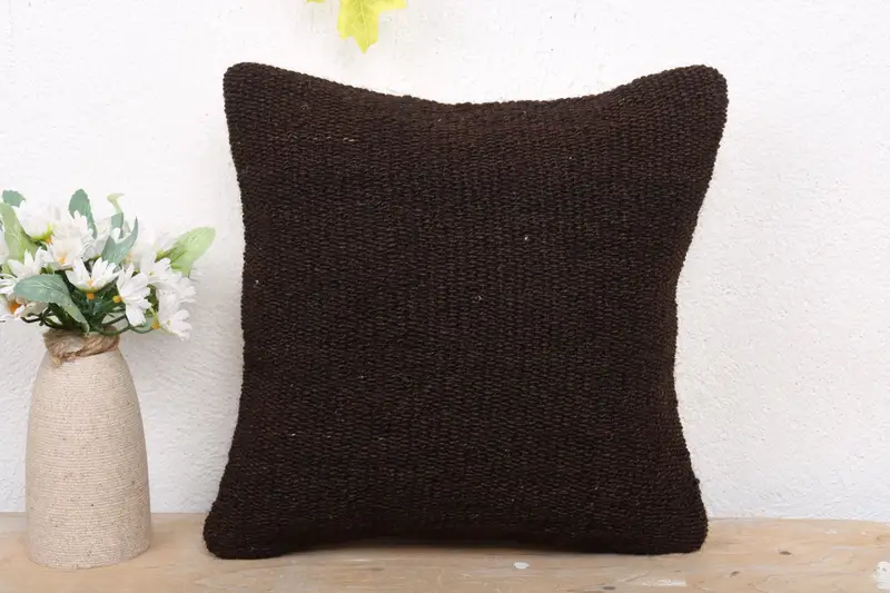 Turkish Rugs Cushion Cover, 12x12 Black Pillow, Garden Pillow, Cushion Case, Kilim Cushion Sham, Ethnical Kilim Rug Pillow, Vintage Kilim Pillow - 2