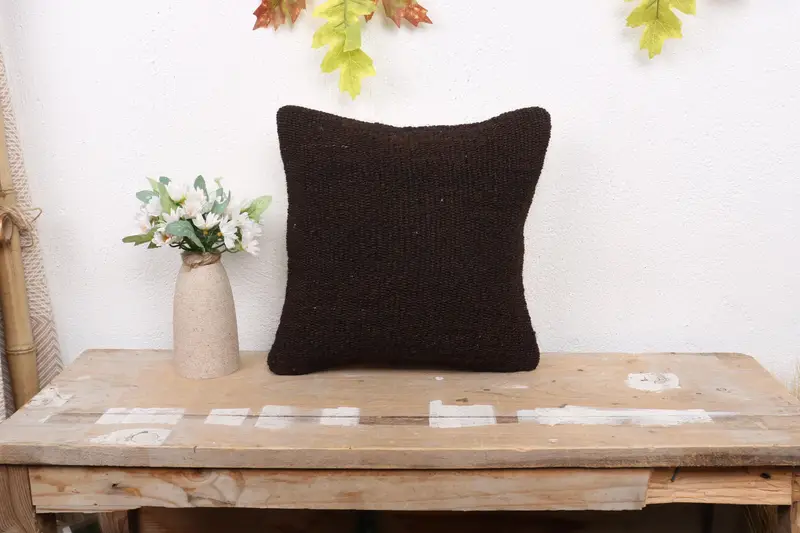 Turkish Rugs Cushion Cover, 12x12 Black Pillow, Garden Pillow, Cushion Case, Kilim Cushion Sham, Ethnical Kilim Rug Pillow, Vintage Kilim Pillow - 1
