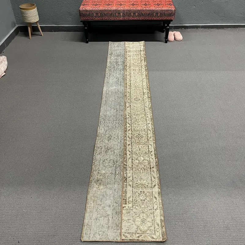 1,6x9 ft Teppich, Läufer Vintage Teppich, Grauer Oushak Massiver Teppich - 1