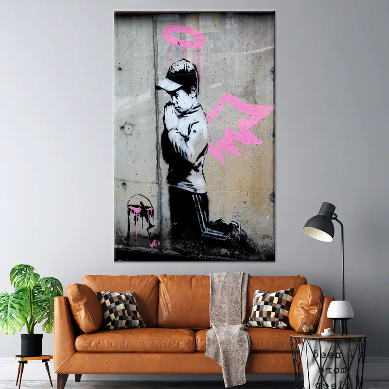 Banksy Boy Angel, Praying Boy, Extra Large Graffiti Wall Art, Street Art, Urban Art, Graffiti Street Art, Banksy Graffiti,Boy Praying Canvas - 6