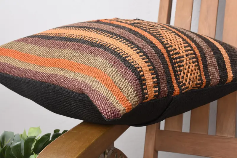 16x16 Brown Pillow Case, Kilim Pillow, Authentic Pillow, Shabby Chic Cushion Cover, Kilim Cushion Sham, Pillow Cover, Pillow for Couch - 6