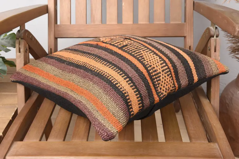 16x16 Brown Pillow Case, Kilim Pillow, Authentic Pillow, Shabby Chic Cushion Cover, Kilim Cushion Sham, Pillow Cover, Pillow for Couch - 4