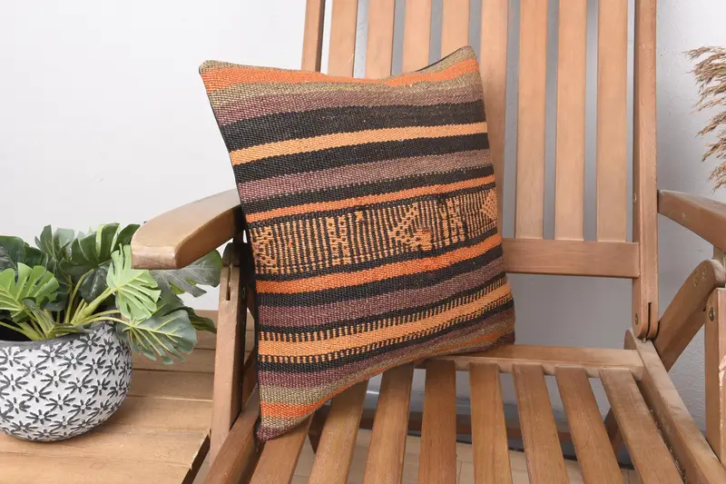 16x16 Brown Pillow Case, Kilim Pillow, Authentic Pillow, Shabby Chic Cushion Cover, Kilim Cushion Sham, Pillow Cover, Pillow for Couch - 2