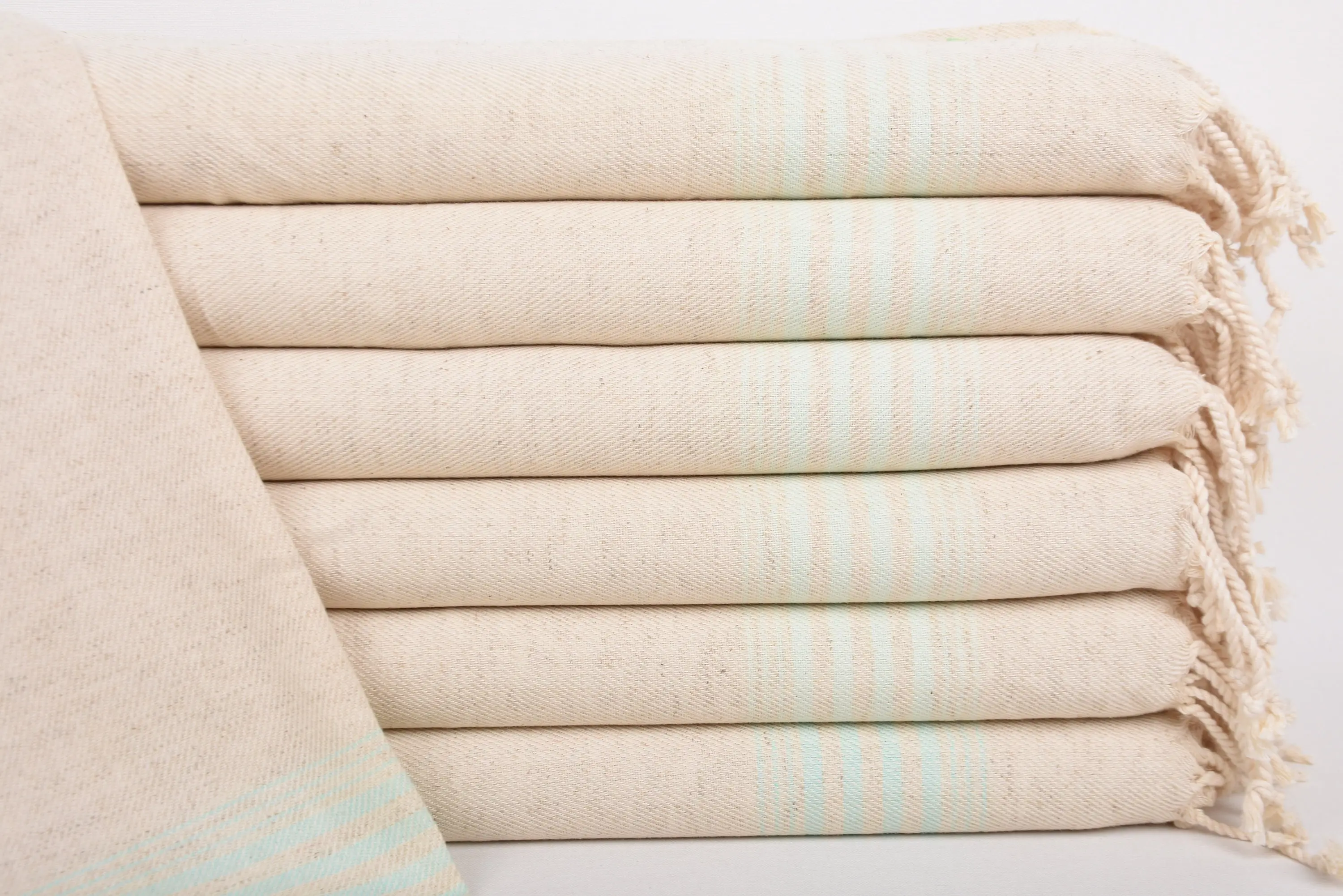 Personalized Hand Towel Organic Cotton Mint Stripes, 18x36 Inches - 1
