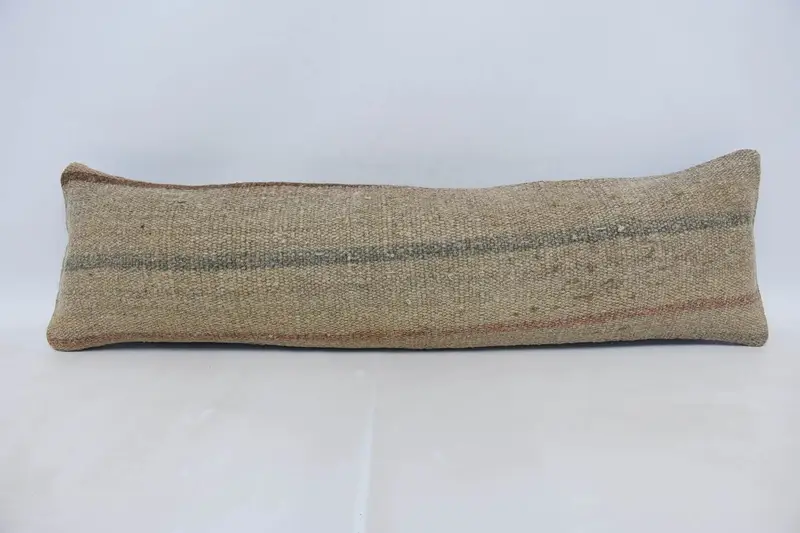 Dekorativer Überwurf, rechteckiger Euro-Kissenbezug, gestreift, Beige, 30,5 x 106,7 cm, antiker Kissenbezug - 1