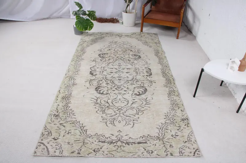 Green & Brown Rug, 4,3x8,1 ft Botanical Design