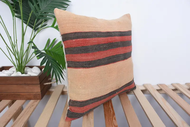 Kilim Cushion Sham, Vintage Pillow, Outdoor Throw Pillow Cover, Pillow, Oriental Cushion Case, Vintage Kilim Pillow, 18x18 Brown Cushion Cover - 4