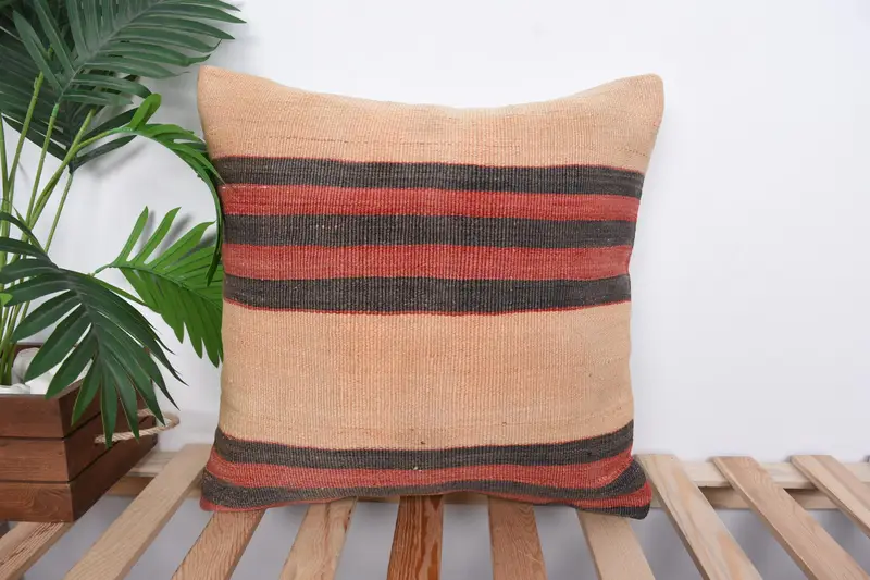 Kilim Cushion Sham, Vintage Pillow, Outdoor Throw Pillow Cover, Pillow, Oriental Cushion Case, Vintage Kilim Pillow, 18x18 Brown Cushion Cover - 1