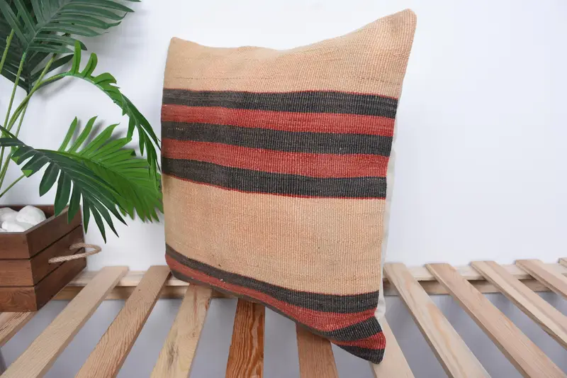 Kilim Cushion Sham, Vintage Pillow, Outdoor Throw Pillow Cover, Pillow, Oriental Cushion Case, Vintage Kilim Pillow, 18x18 Brown Cushion Cover - 5