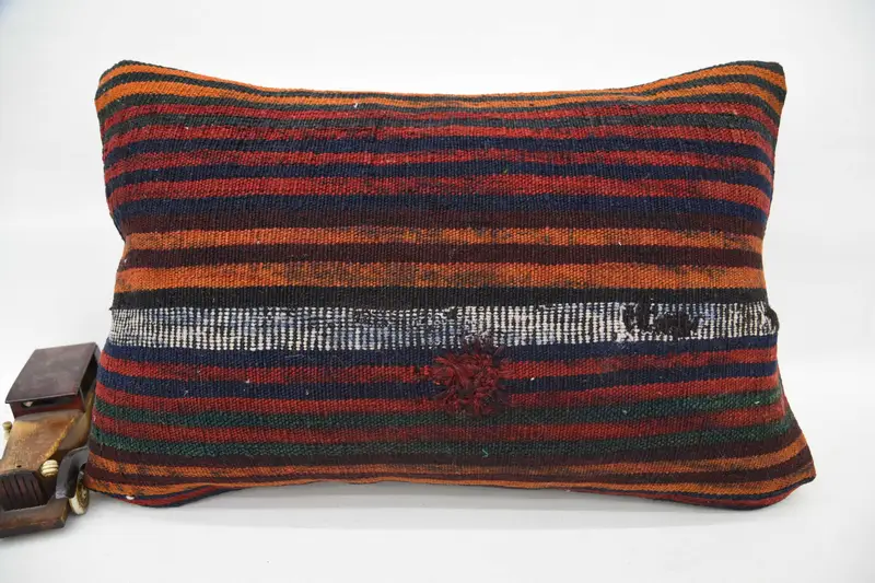 Pillow for Couch, Cushion Cover, 16x24 Red Cushion Case, Antique Pillows, Bolster Pillow Sham, Lounge Throw Cushion Cover, Kilim Cushion Sham - 1