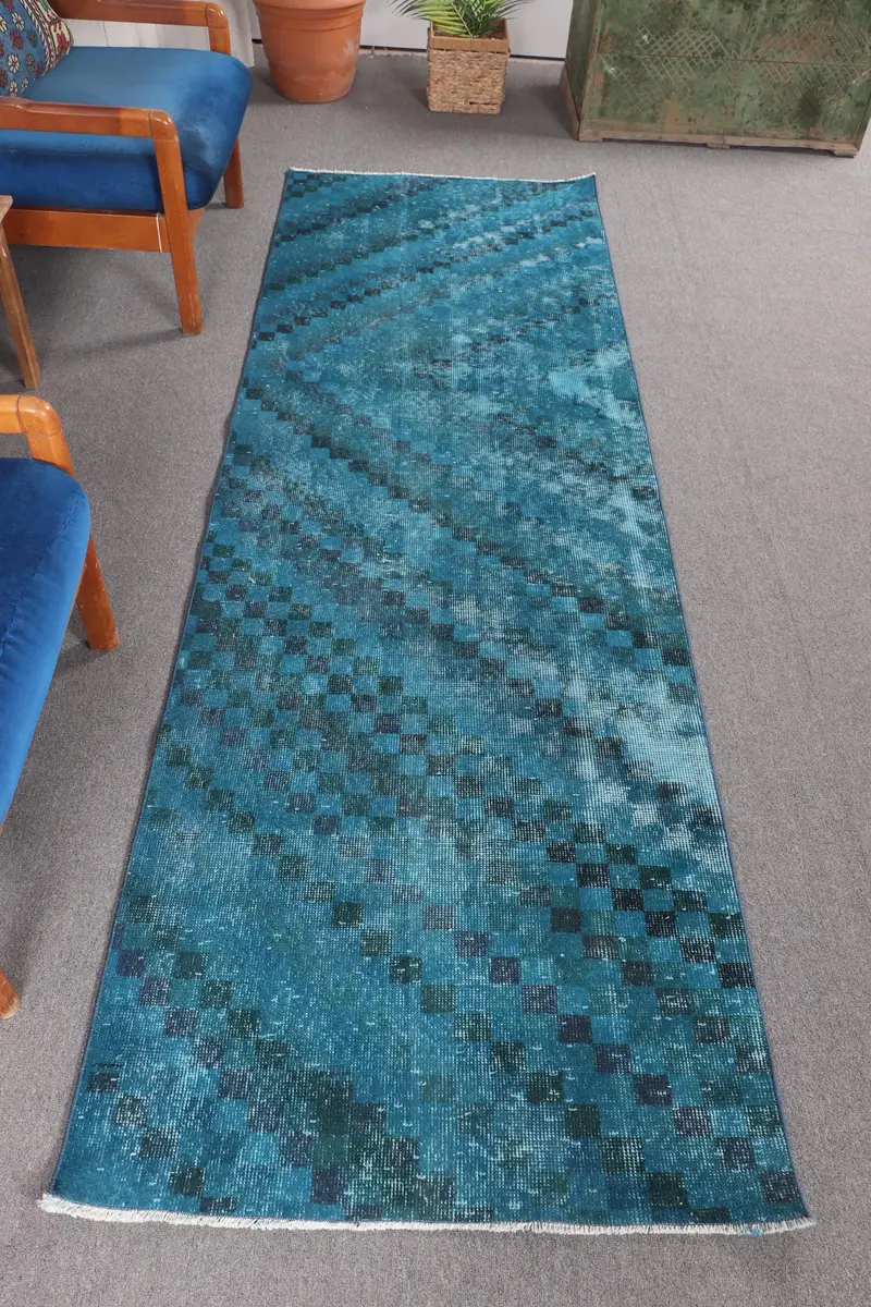 ブルー&グリーン アニマルプリント ラグ 2.9x9フィート エレガントな装飾