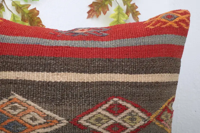Pillow Sham, Vintage Kilim Throw Pillow, Authentic Cushion Case, Ethnical Kilim Rug Pillow, 20x20 Brown Pillow Case, Kilim Pillow Cover - 5