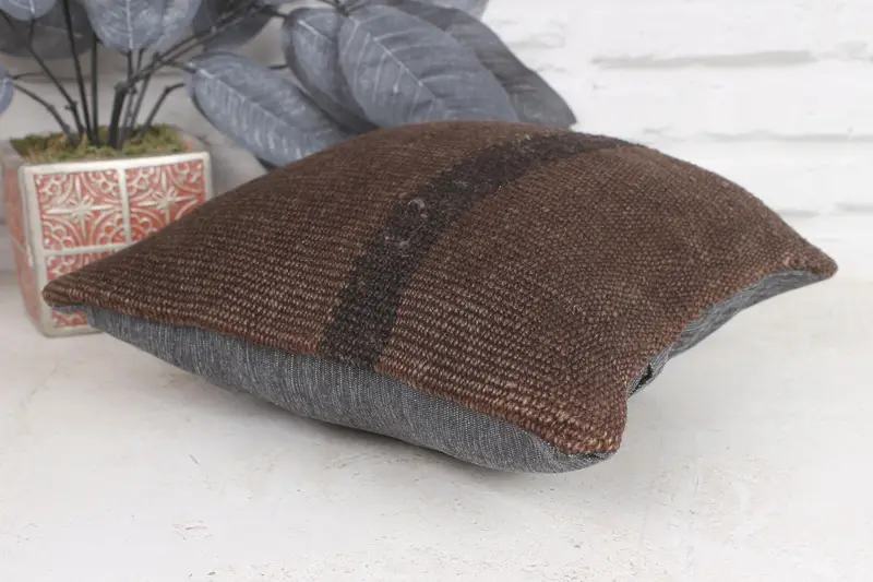 Handmade Kilim Cushion, Antique Pillows, 12x12 Brown Pillow, Vintage Kilim Throw Pillow, Pillow Cover, Hippie Throw Pillow Case - 6