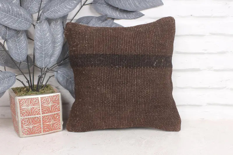 Handmade Kilim Cushion, Antique Pillows, 12x12 Brown Pillow, Vintage Kilim Throw Pillow, Pillow Cover, Hippie Throw Pillow Case - 1