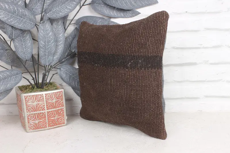 Handmade Kilim Cushion, Antique Pillows, 12x12 Brown Pillow, Vintage Kilim Throw Pillow, Pillow Cover, Hippie Throw Pillow Case - 3