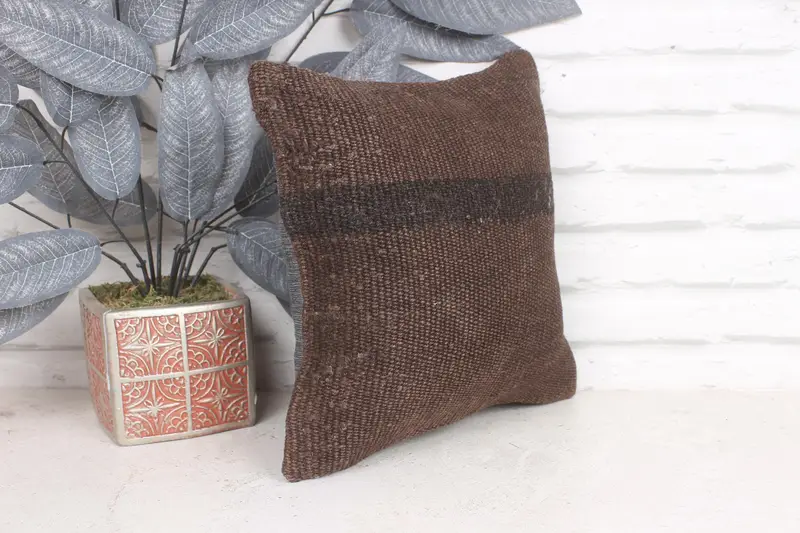 Handmade Kilim Cushion, Antique Pillows, 12x12 Brown Pillow, Vintage Kilim Throw Pillow, Pillow Cover, Hippie Throw Pillow Case - 4