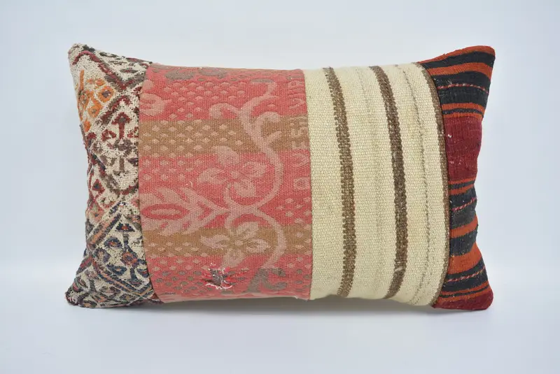 Cushion Case, Boho Pillow, Throw Kilim Pillow, Custom Cushion, 16x24 Beige Cushion, Pillow for Couch, Traditional Pillow Case, Authentic Pillow Sham - 1