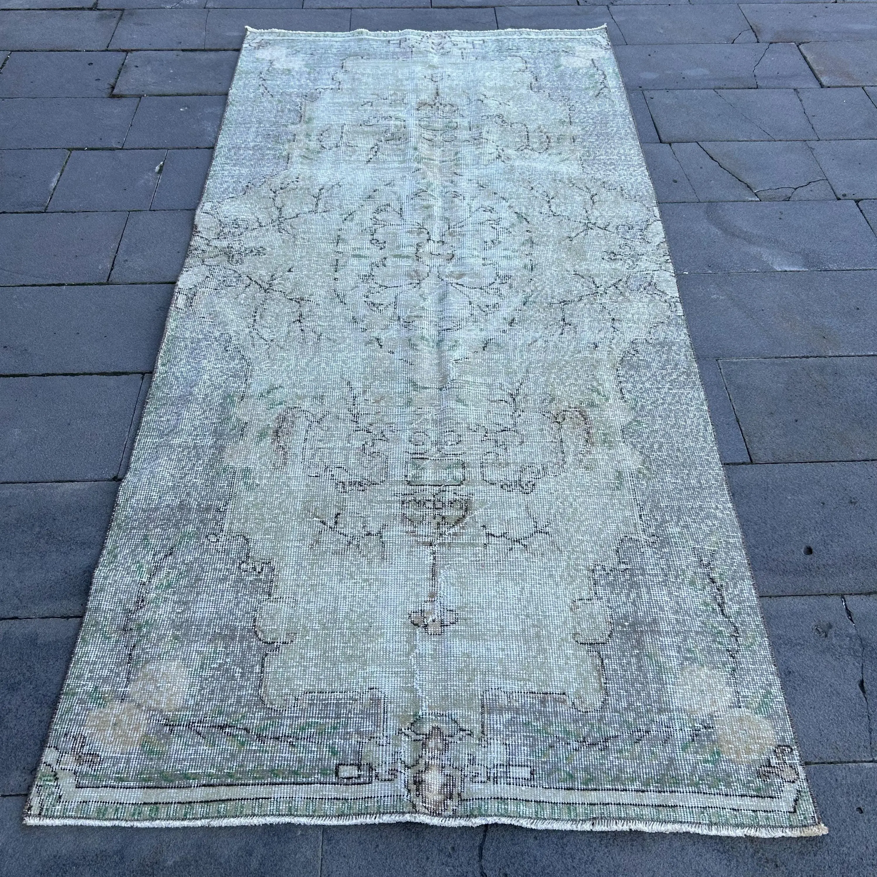 3.9x8.5 ft Turkish Vintage Rug, Area Rug, Gray Wool Rug - 1