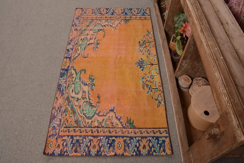 Orange & Blue Abstract Rug, 2.7x5.2 ft Vibrant Decor