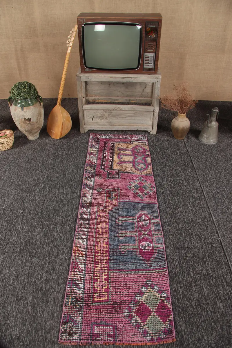 2x6.4 ft Turkish Runner Rug, Vintage Pink Southwestern Rug - 1