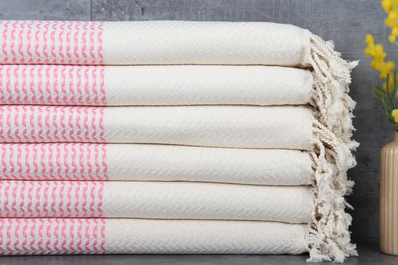 Organic Cotton Bath Towel Pink Diamond Peshtemal, 40x77 Inches