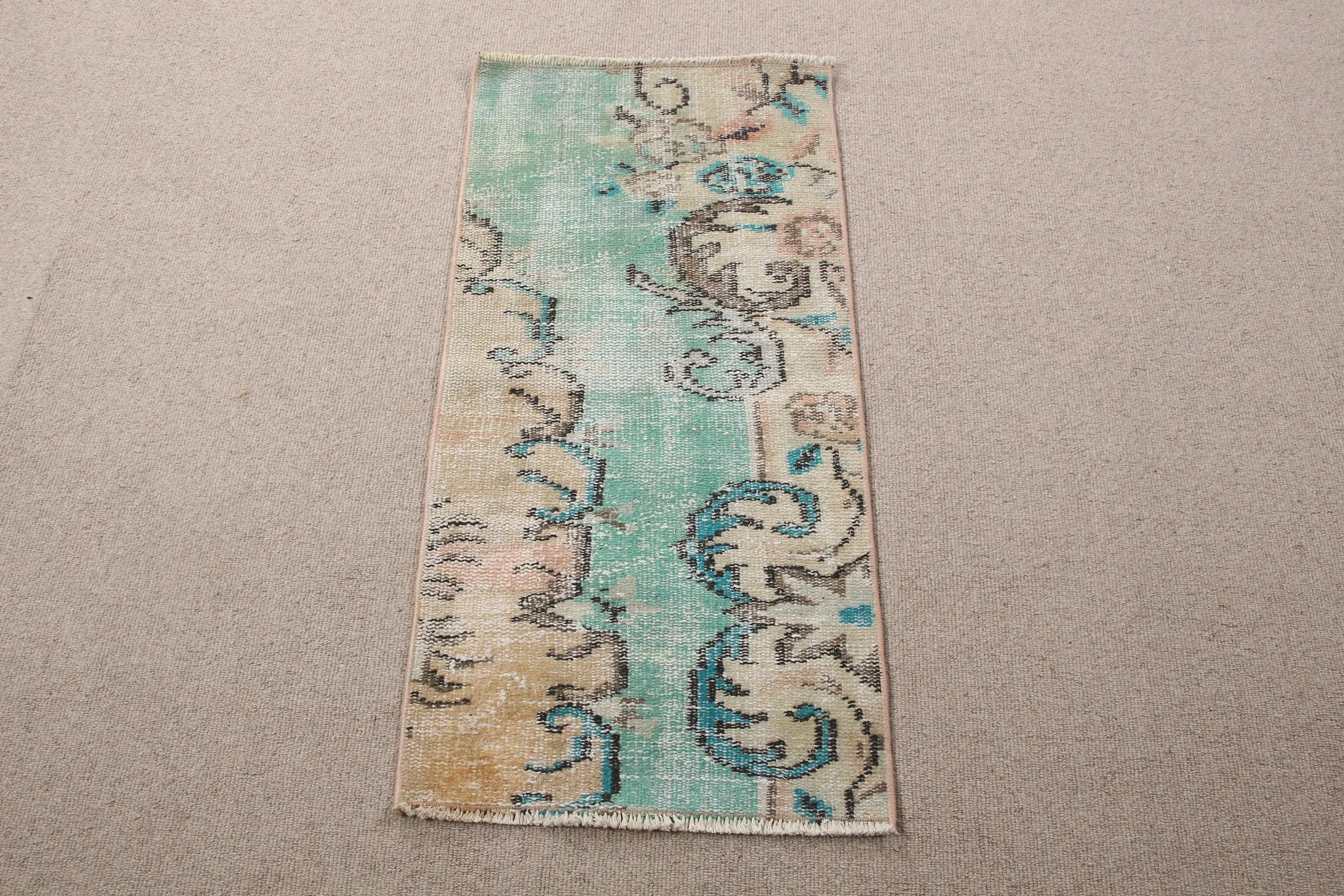 1.6x3.2 ft Small Turkish Rug, Vintage Rug, Blue Green Ombré Wool Rug - 1