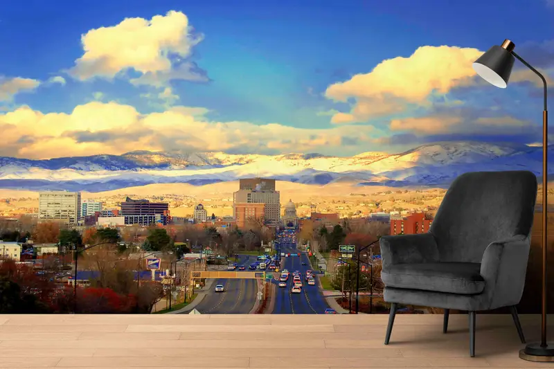 Beautiful Sky Wall Paper, Landscape Wall Art, Wallpaper Border, Cloudy Wall Decals, City Landscape Wall Painting, Gift For The Home, - 2