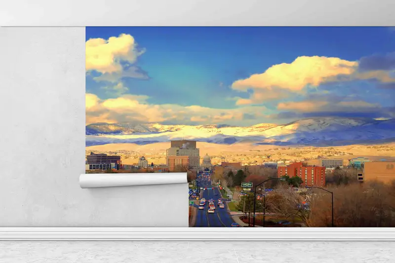 Beautiful Sky Wall Paper, Landscape Wall Art, Wallpaper Border, Cloudy Wall Decals, City Landscape Wall Painting, Gift For The Home, - 1