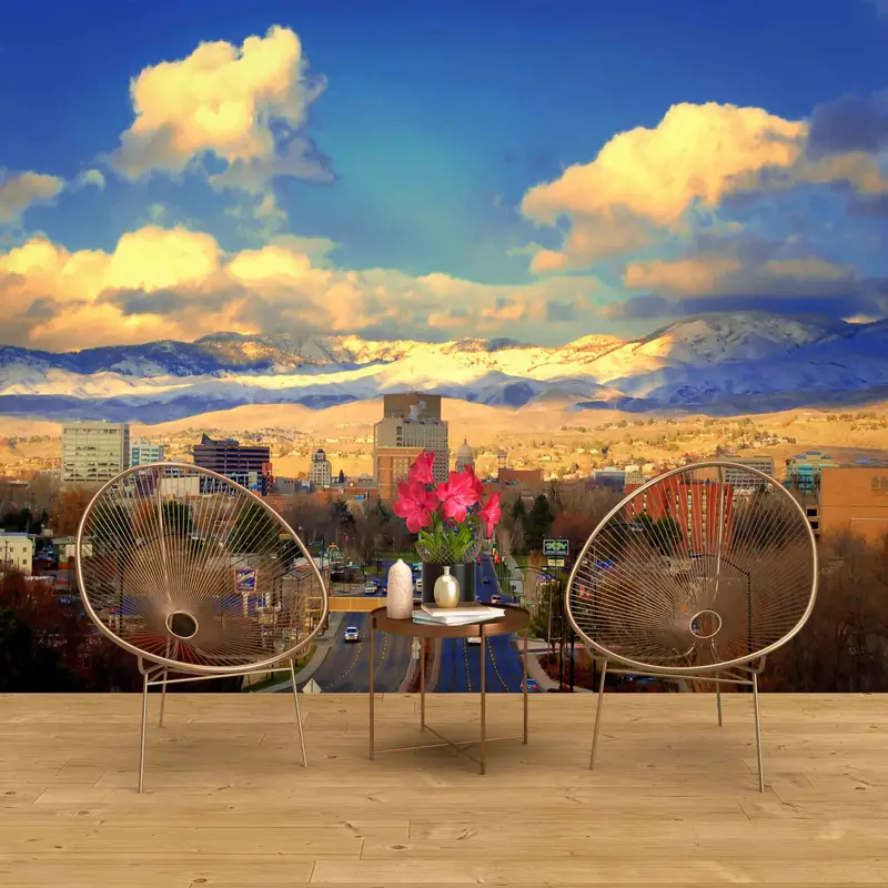 Beautiful Sky Wall Paper, Landscape Wall Art, Wallpaper Border, Cloudy Wall Decals, City Landscape Wall Painting, Gift For The Home, - 5
