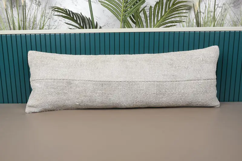 Beige besticktes Patchwork-Wurfkissen, handgefertigtes rechteckiges Kissen