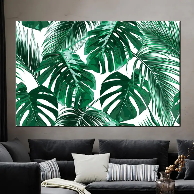 Elegant Tropical Palm Leaf Green Printed Canvas Art