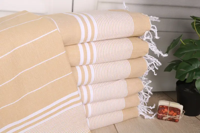 Custom Hand Towel Mustard Cotton Striped, 40x24 Inches